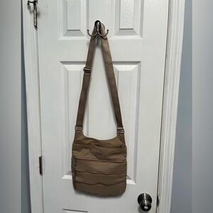 Baggallini Big Zipper Bagg crossbody bag tan nylon RFID pouch included